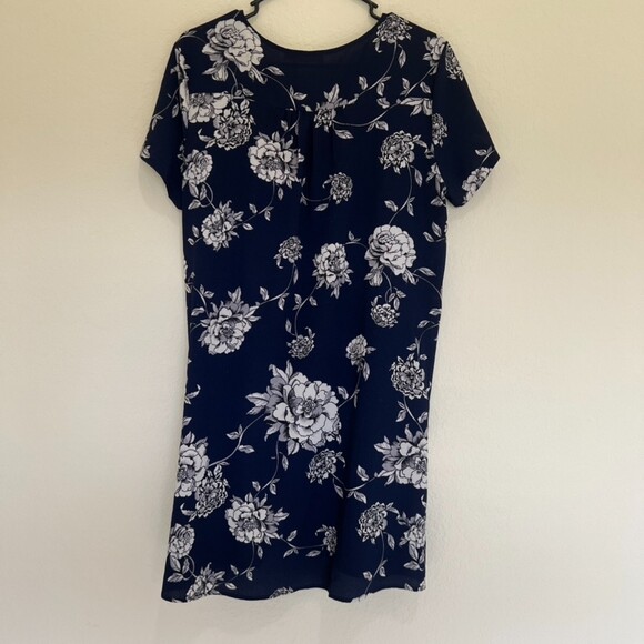 Floral Navy Blue Women's Dress - Picture 2 of 3
